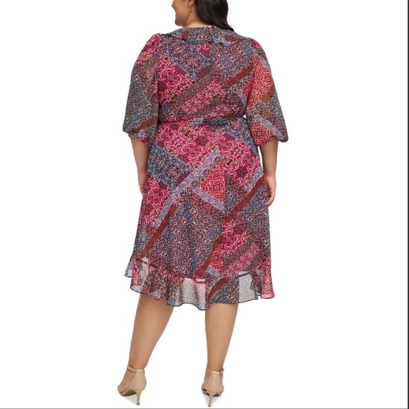 Jessica Howard Floral Print Dress Wrap Style Ruffle Hem Plus Size 18W NEW - Picture 2 of 7